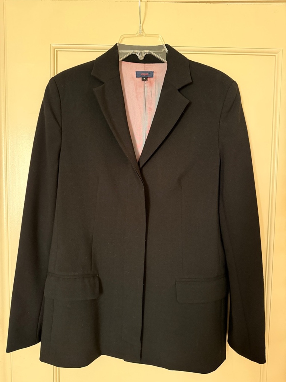 Inque Black Women's Long Blazer with Pink Iridescent Lining